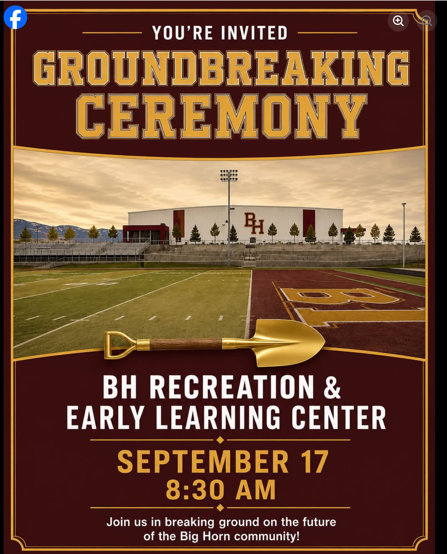 Invitation to the Big Horn Recreation & Early Learning Center groundbreaking ceremony on September 17 at 8:30 a.m.